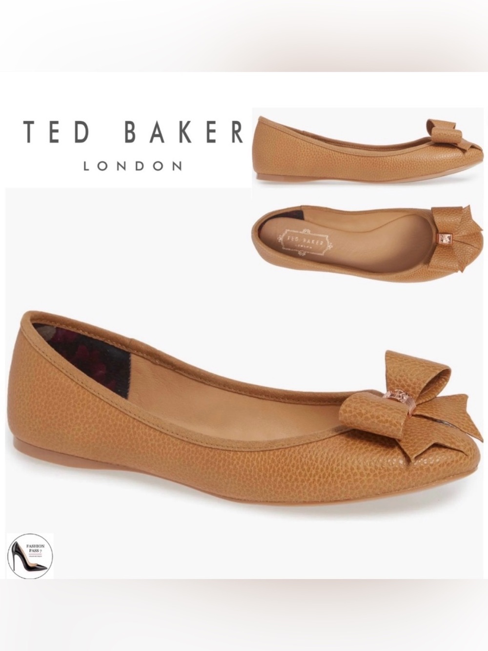 Ted Baker London Sually Bow Tie Ballet Flats Women's Brown Tan Pump Shoes 11.5